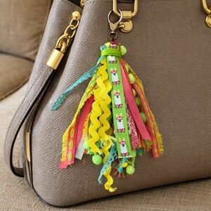 Llama Ribbon Bag Tassel charm, boho Hippie charm, Clip on Bag, backpack